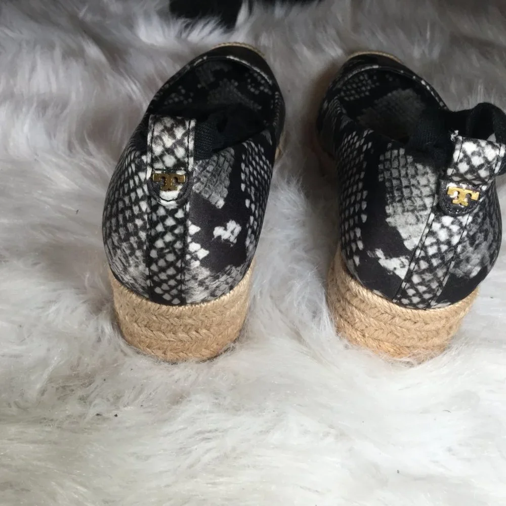 Tory Burch Heather Snakeskin Espadrille Wedge Heels Sz 7